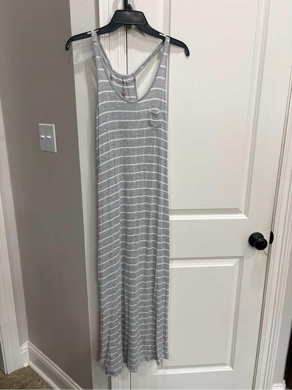 Faded Glory gray and white striped racer back long night gown size medium 8-10